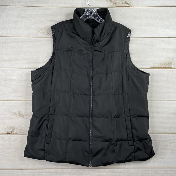 Lands End Jacket Womens 1X Puffer Vest Black Down Filled Full Zip Pockets Quilt - Picture 1 of 8